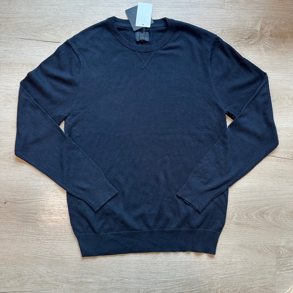 NWT 14th & Union Sweater Mens Classic Preppy Medium Black Caviar Cotton Cashmere